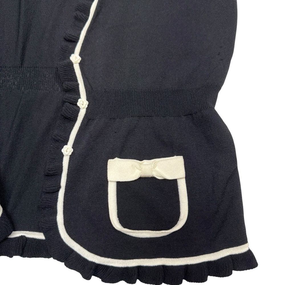 Vintage Cache Knit Cardigan Top Black White Size L Ruffle Fairy Y2K Coquette - Picture 7 of 13